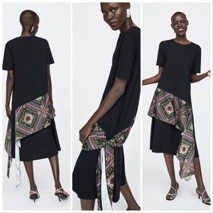 Zara NWT Flounce Ruffle Dress XL Black & Multi